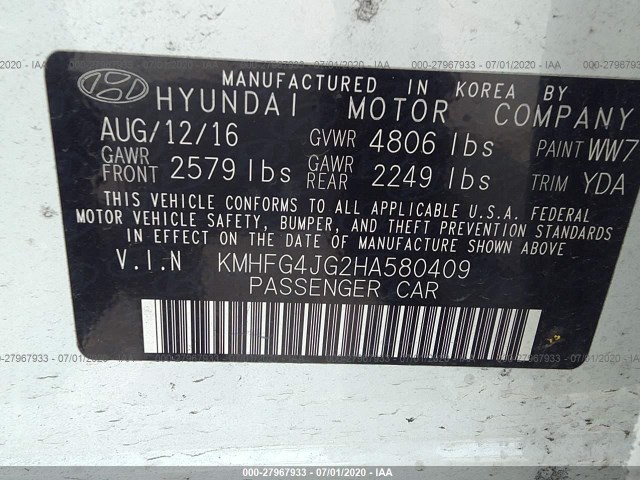 Photo 8 VIN: KMHFG4JG2HA580409 - HYUNDAI AZERA 