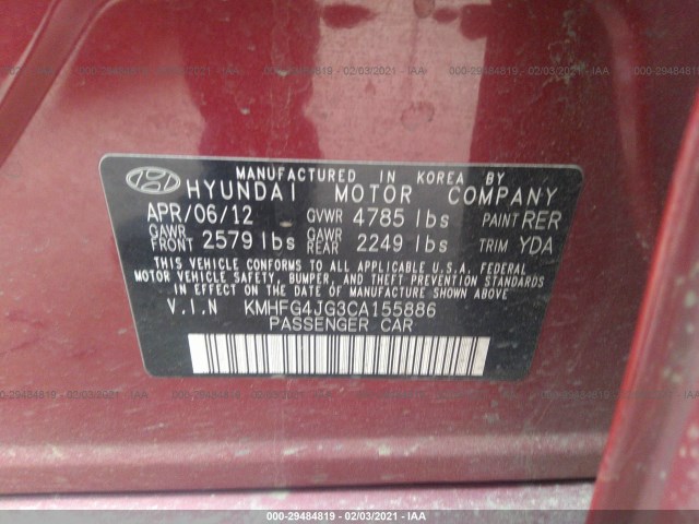 Photo 8 VIN: KMHFG4JG3CA155886 - HYUNDAI AZERA 