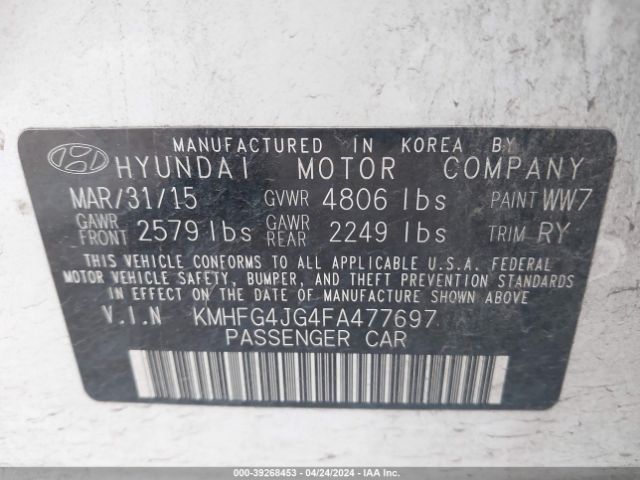 Photo 8 VIN: KMHFG4JG4FA477697 - HYUNDAI AZERA 