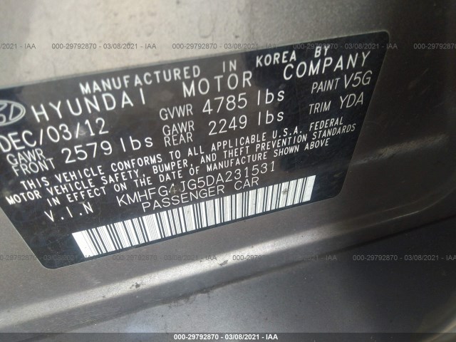 Photo 8 VIN: KMHFG4JG5DA231531 - HYUNDAI AZERA 