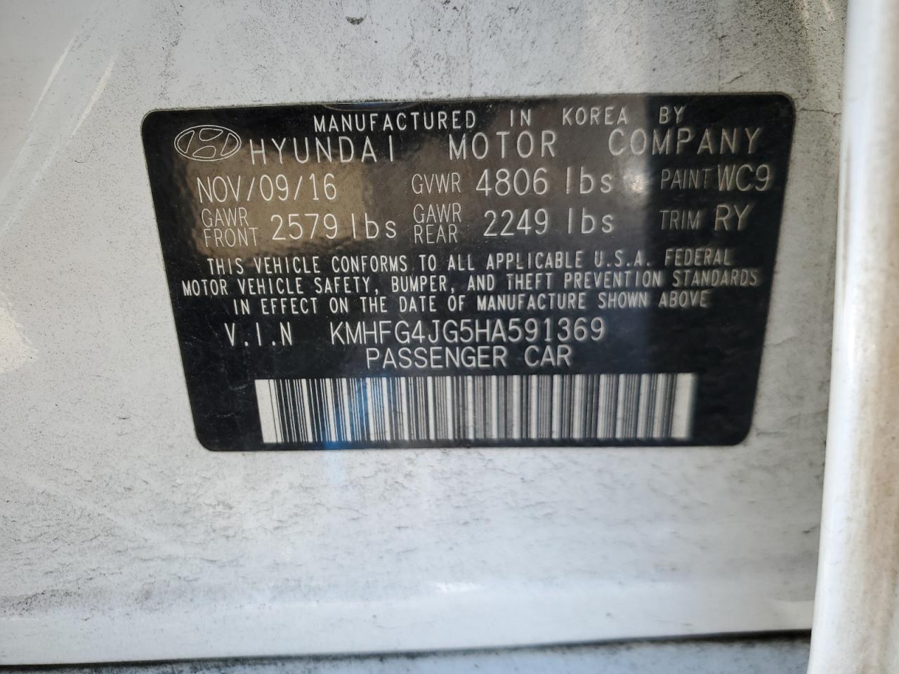 Photo 12 VIN: KMHFG4JG5HA591369 - HYUNDAI AZERA 