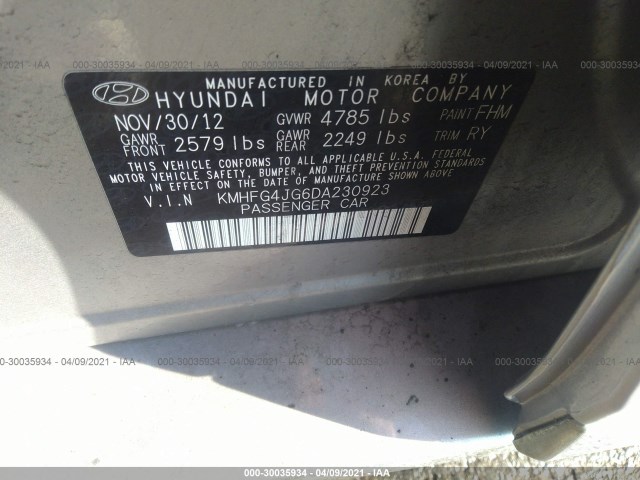 Photo 8 VIN: KMHFG4JG6DA230923 - HYUNDAI AZERA 