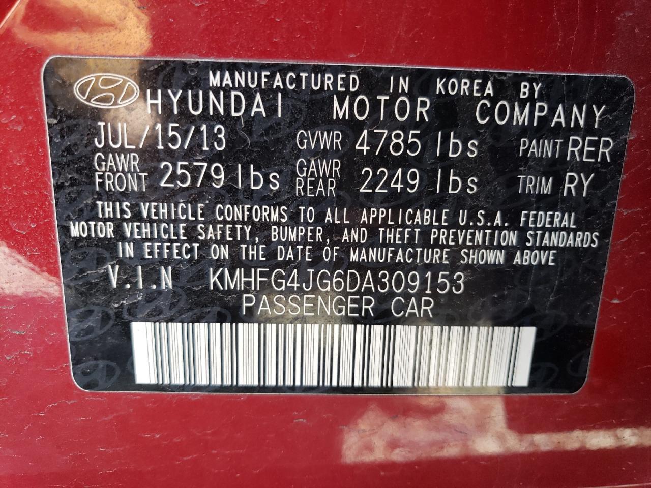 Photo 11 VIN: KMHFG4JG6DA309153 - HYUNDAI AZERA 