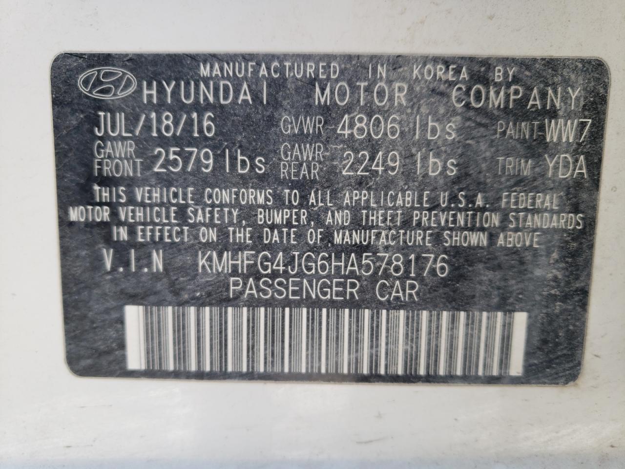 Photo 11 VIN: KMHFG4JG6HA578176 - HYUNDAI AZERA 