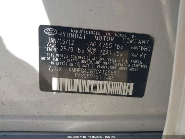 Photo 8 VIN: KMHFG4JG7CA125581 - HYUNDAI AZERA 