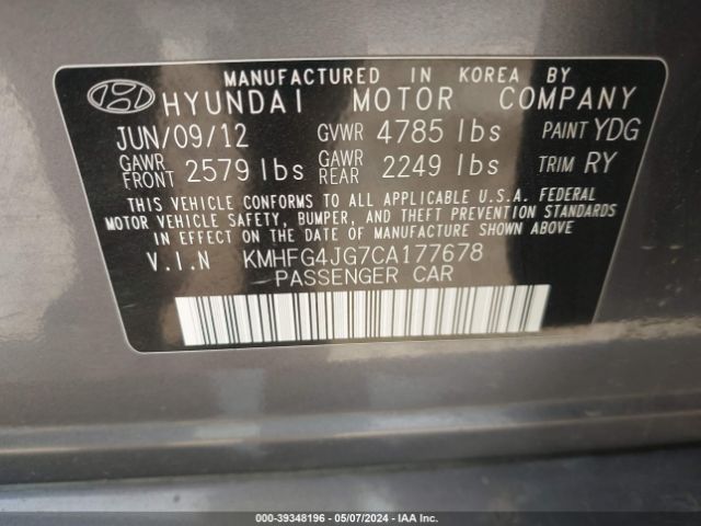 Photo 8 VIN: KMHFG4JG7CA177678 - HYUNDAI AZERA 