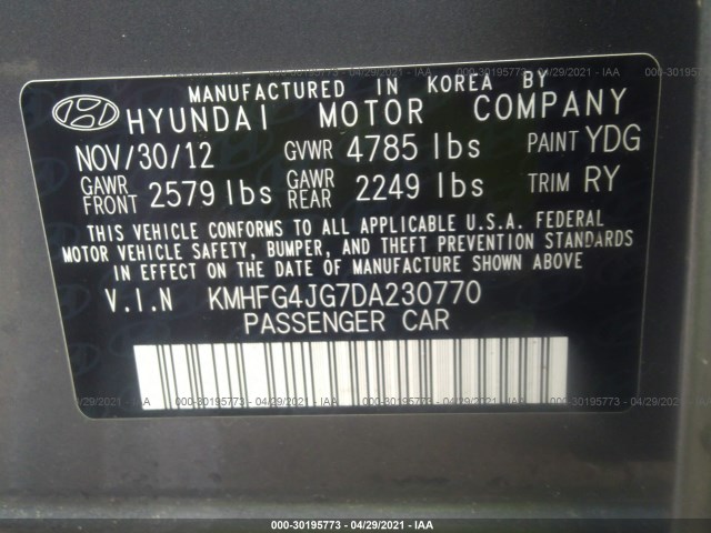 Photo 8 VIN: KMHFG4JG7DA230770 - HYUNDAI AZERA 