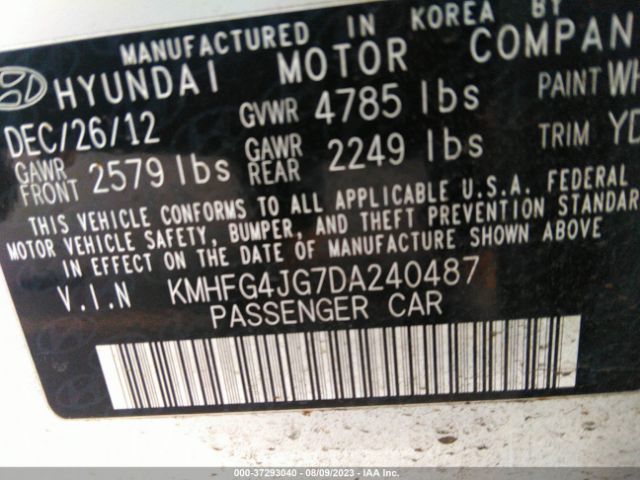 Photo 8 VIN: KMHFG4JG7DA240487 - HYUNDAI AZERA 