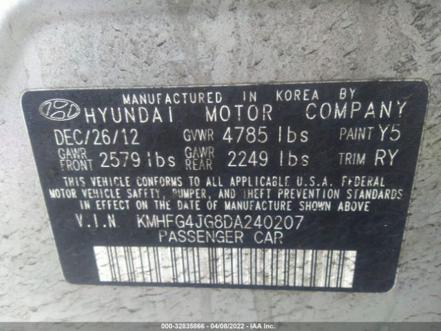 Photo 8 VIN: KMHFG4JG8DA240207 - HYUNDAI AZERA 