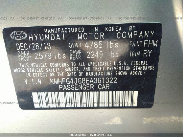 Photo 8 VIN: KMHFG4JG8EA361322 - HYUNDAI AZERA 