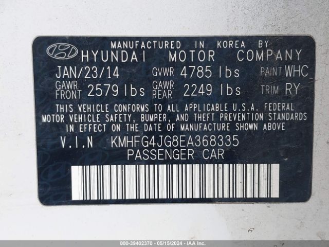 Photo 8 VIN: KMHFG4JG8EA368335 - HYUNDAI AZERA 