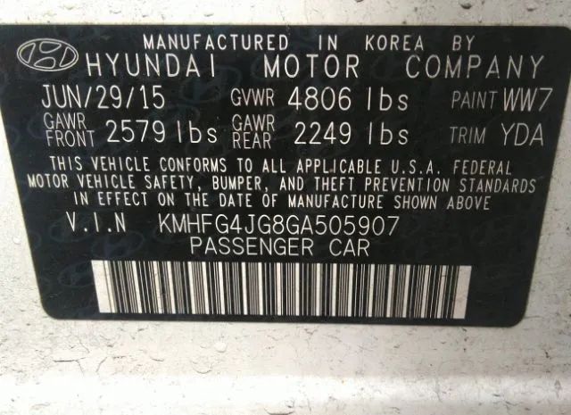 Photo 8 VIN: KMHFG4JG8GA505907 - HYUNDAI AZERA 