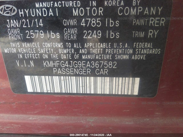 Photo 8 VIN: KMHFG4JG9EA367582 - HYUNDAI AZERA 