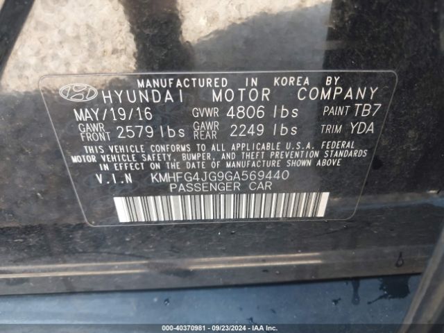 Photo 8 VIN: KMHFG4JG9GA569440 - HYUNDAI AZERA 