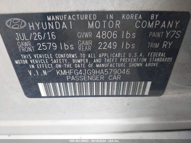 Photo 8 VIN: KMHFG4JG9HA579046 - HYUNDAI AZERA 