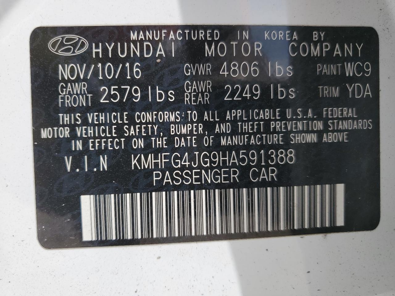 Photo 11 VIN: KMHFG4JG9HA591388 - HYUNDAI AZERA 