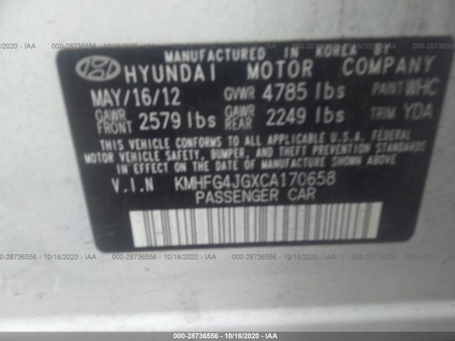 Photo 8 VIN: KMHFG4JGXCA170658 - HYUNDAI AZERA 