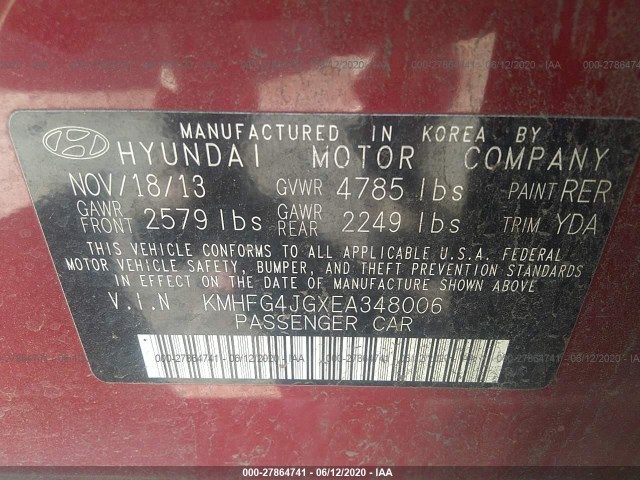 Photo 8 VIN: KMHFG4JGXEA348006 - HYUNDAI AZERA 