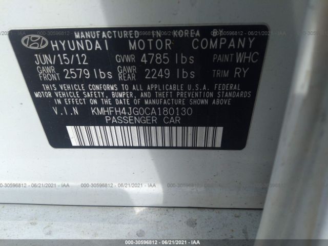 Photo 8 VIN: KMHFH4JG0CA180130 - HYUNDAI AZERA 