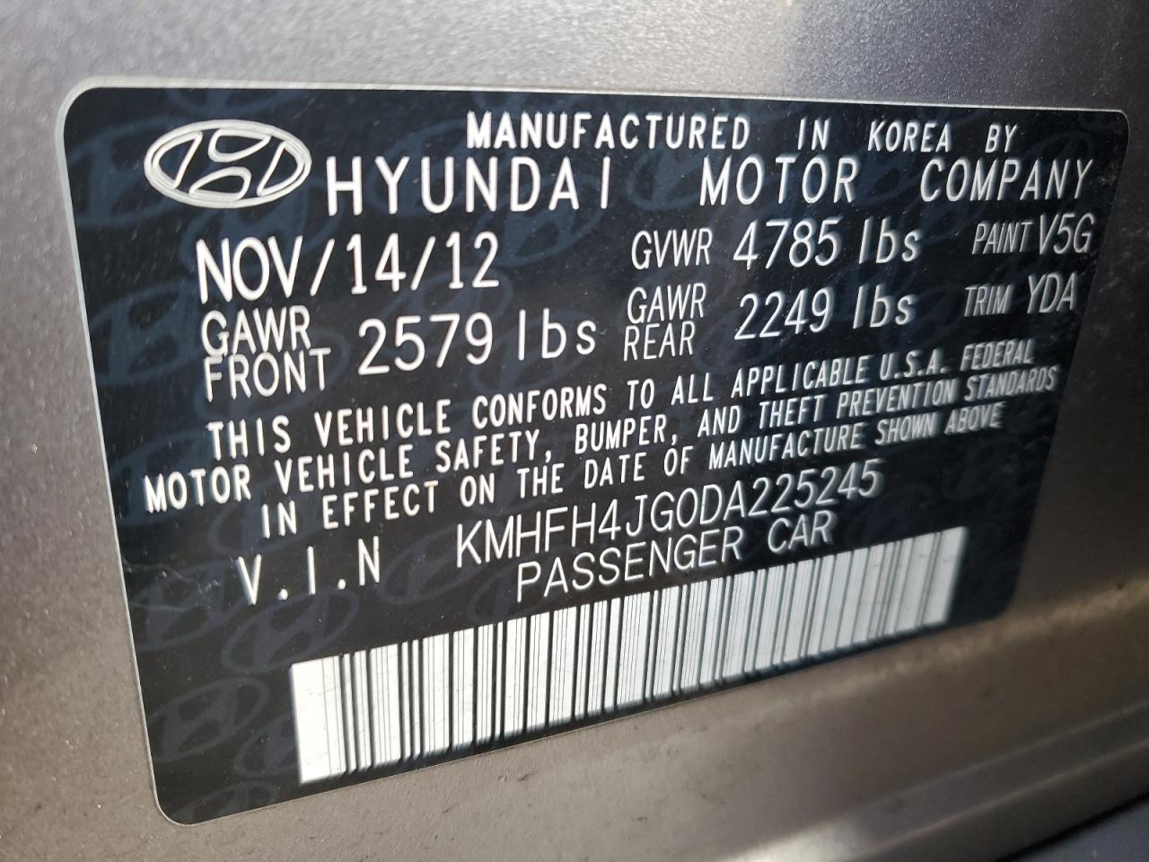 Photo 11 VIN: KMHFH4JG0DA225245 - HYUNDAI AZERA 