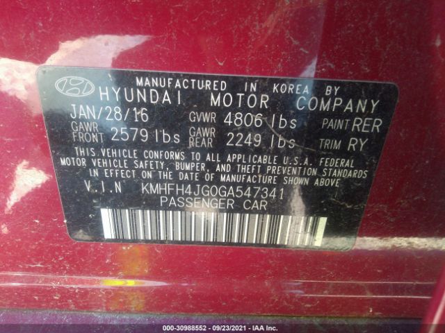 Photo 8 VIN: KMHFH4JG0GA547341 - HYUNDAI AZERA 