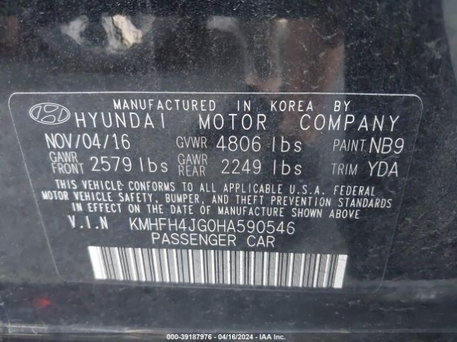 Photo 8 VIN: KMHFH4JG0HA590546 - HYUNDAI AZERA 