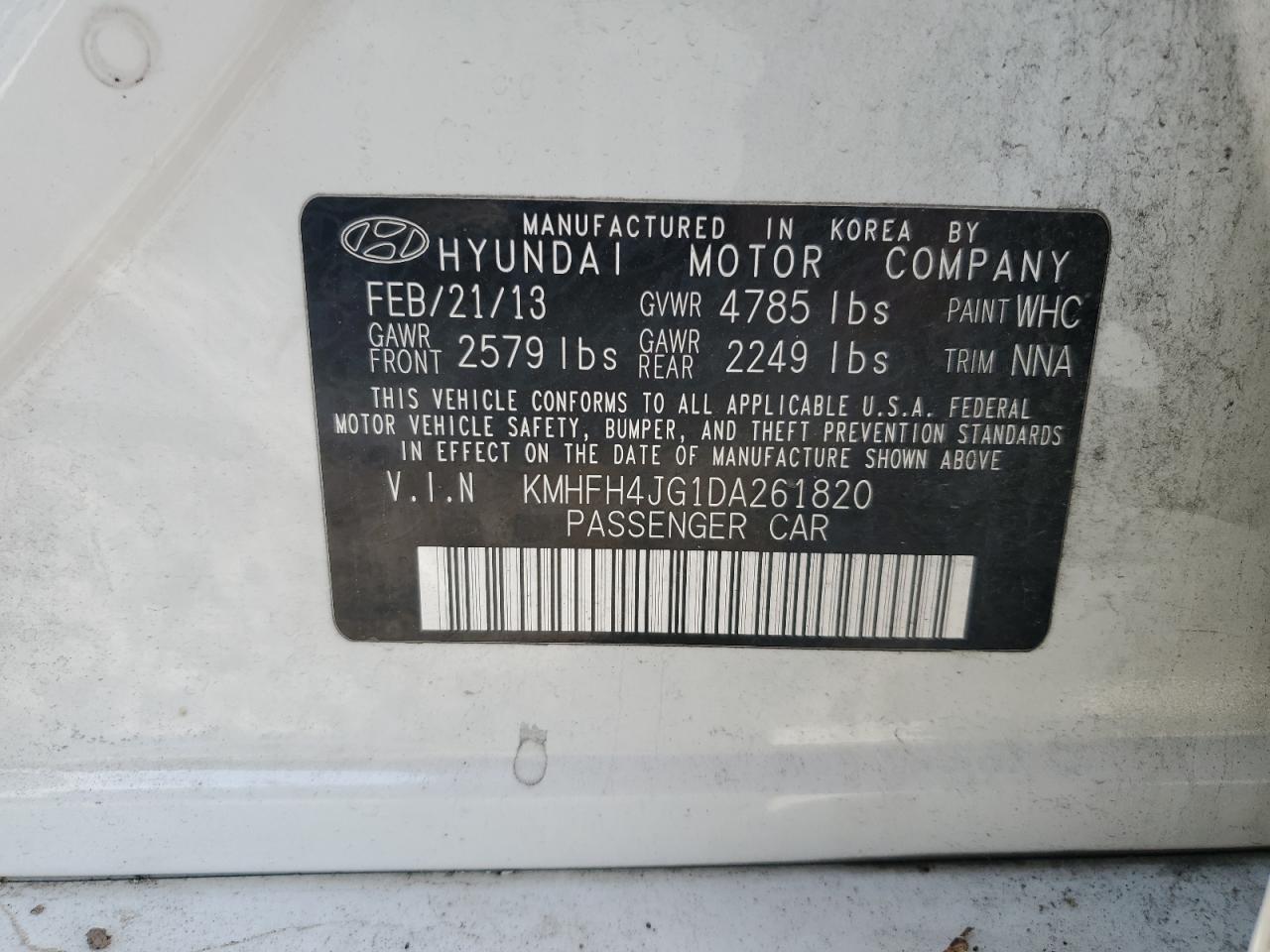 Photo 11 VIN: KMHFH4JG1DA261820 - HYUNDAI AZERA 