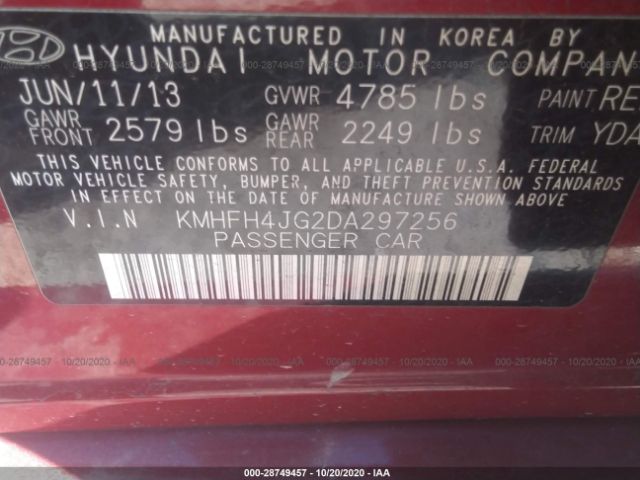 Photo 8 VIN: KMHFH4JG2DA297256 - HYUNDAI AZERA 