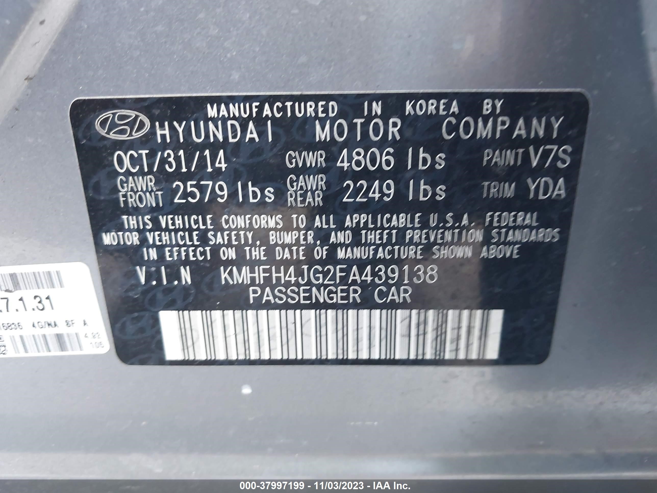 Photo 8 VIN: KMHFH4JG2FA439138 - HYUNDAI AZERA 