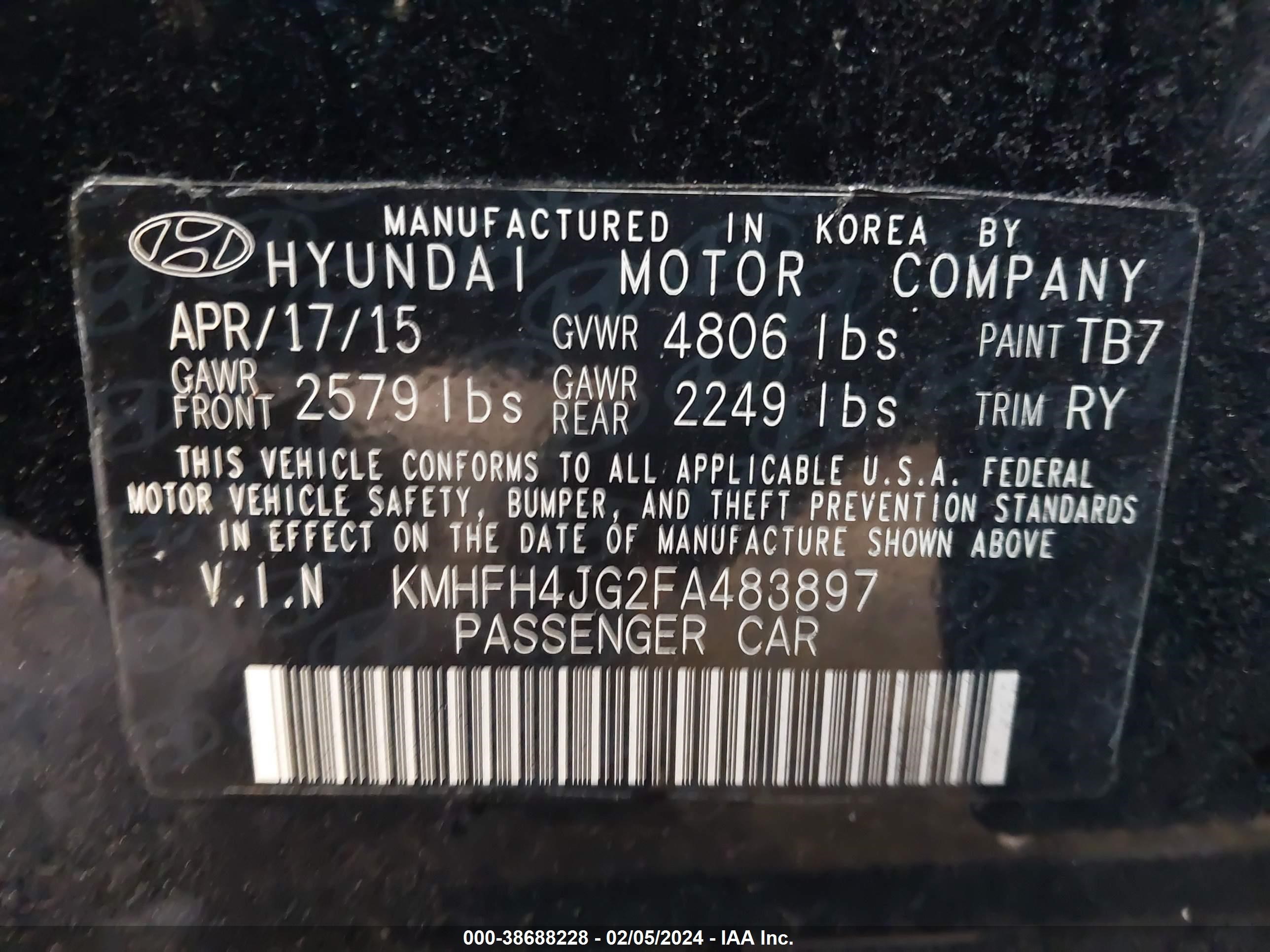 Photo 8 VIN: KMHFH4JG2FA483897 - HYUNDAI AZERA 