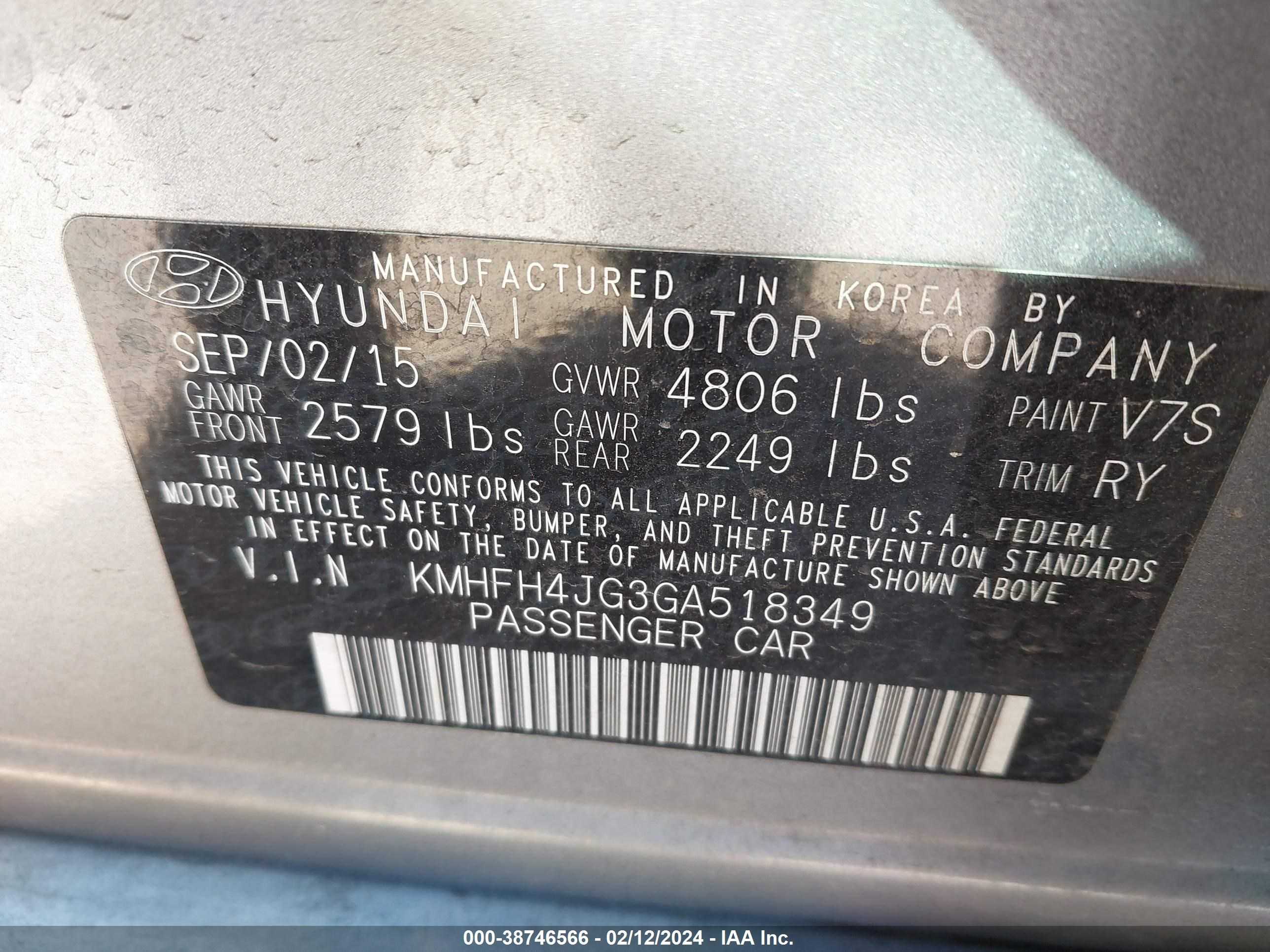 Photo 8 VIN: KMHFH4JG3GA518349 - HYUNDAI AZERA 