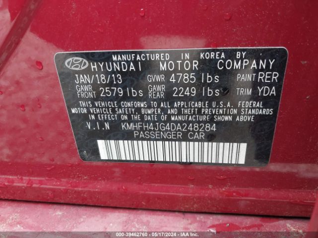 Photo 8 VIN: KMHFH4JG4DA248284 - HYUNDAI AZERA 