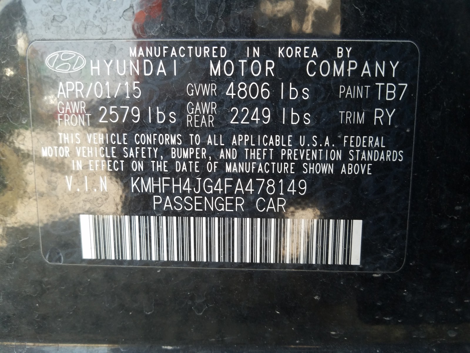 Photo 9 VIN: KMHFH4JG4FA478149 - HYUNDAI AZERA 