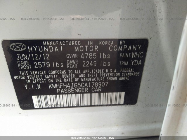 Photo 8 VIN: KMHFH4JG5CA178907 - HYUNDAI AZERA 