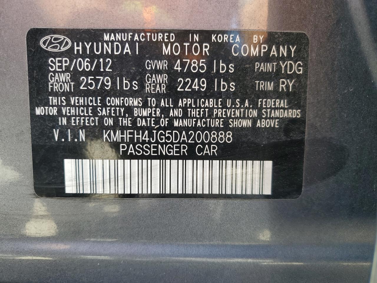 Photo 11 VIN: KMHFH4JG5DA200888 - HYUNDAI AZERA 