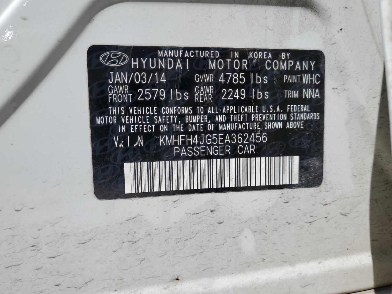 Photo 11 VIN: KMHFH4JG5EA362456 - HYUNDAI AZERA 