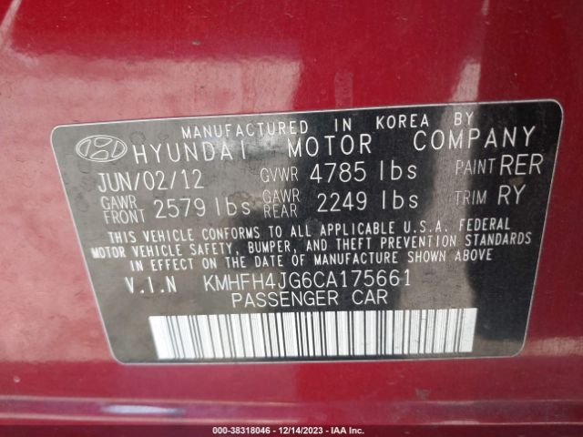 Photo 8 VIN: KMHFH4JG6CA175661 - HYUNDAI AZERA 