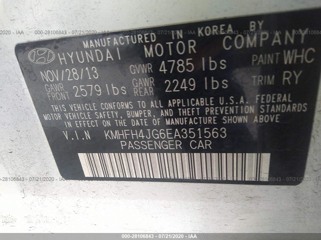 Photo 8 VIN: KMHFH4JG6EA351563 - HYUNDAI AZERA 