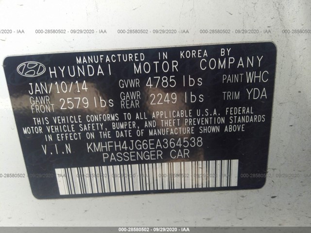 Photo 8 VIN: KMHFH4JG6EA364538 - HYUNDAI AZERA 