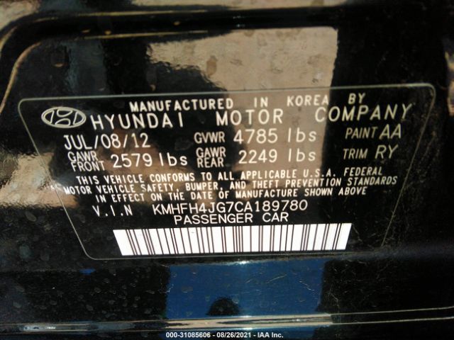 Photo 8 VIN: KMHFH4JG7CA189780 - HYUNDAI AZERA 