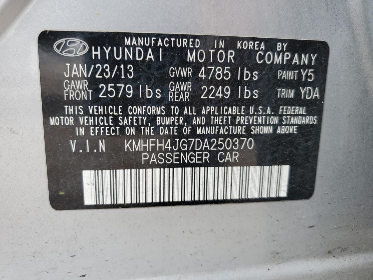 Photo 11 VIN: KMHFH4JG7DA250370 - HYUNDAI AZERA 