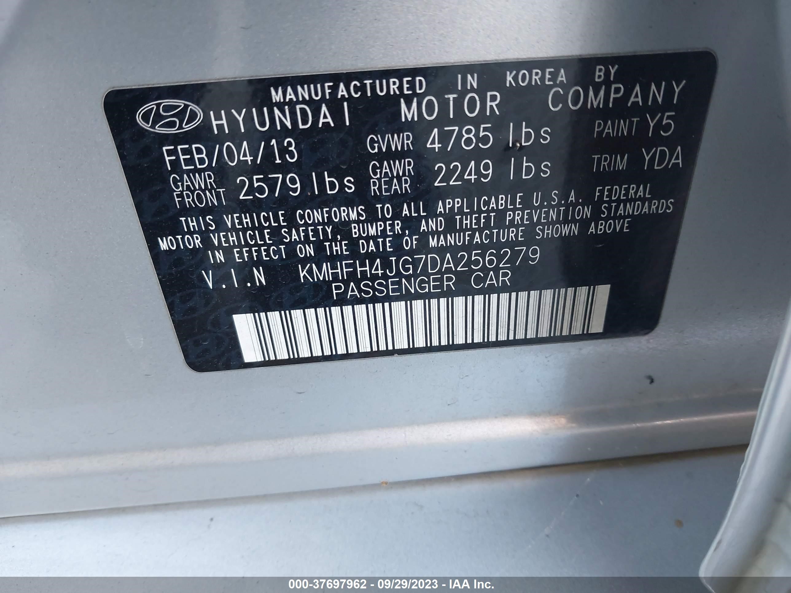 Photo 8 VIN: KMHFH4JG7DA256279 - HYUNDAI AZERA 