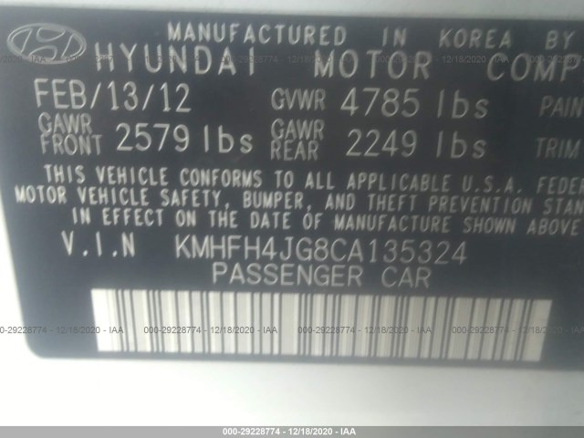 Photo 8 VIN: KMHFH4JG8CA135324 - HYUNDAI AZERA 