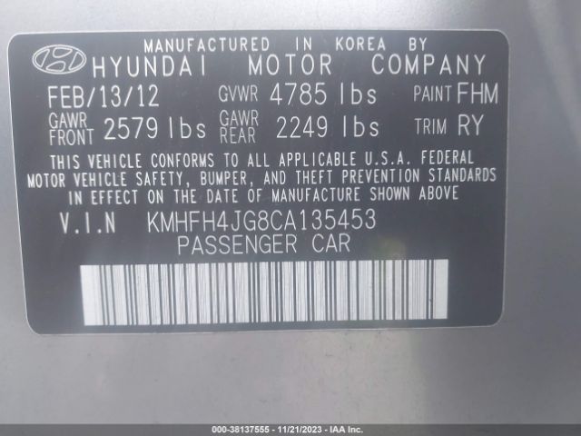 Photo 8 VIN: KMHFH4JG8CA135453 - HYUNDAI AZERA 