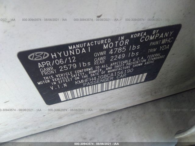 Photo 8 VIN: KMHFH4JG8CA156190 - HYUNDAI AZERA 