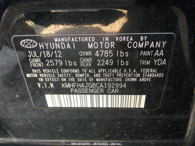 Photo 8 VIN: KMHFH4JG8CA192994 - HYUNDAI AZERA 