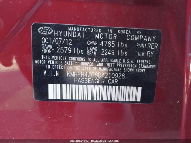 Photo 8 VIN: KMHFH4JG8DA210928 - HYUNDAI AZERA 