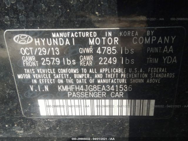 Photo 8 VIN: KMHFH4JG8EA341536 - HYUNDAI AZERA 