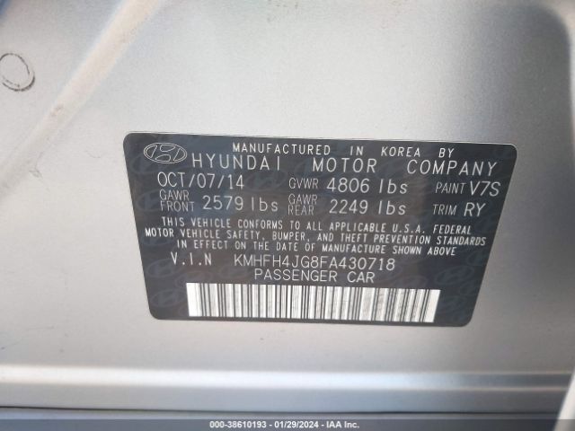 Photo 8 VIN: KMHFH4JG8FA430718 - HYUNDAI AZERA 