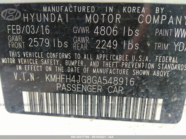 Photo 8 VIN: KMHFH4JG8GA548916 - HYUNDAI AZERA 